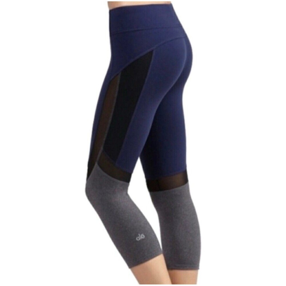 alo Yoga Curvature Capri Navy Gray Mesh Leggings No Size Tag XS